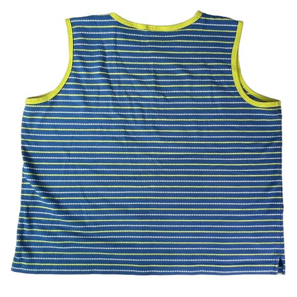 Ladies Blue Summer Knit Tank Top White & Yellow Stripes Contrasting Yellow Trim - Picture 4 of 13